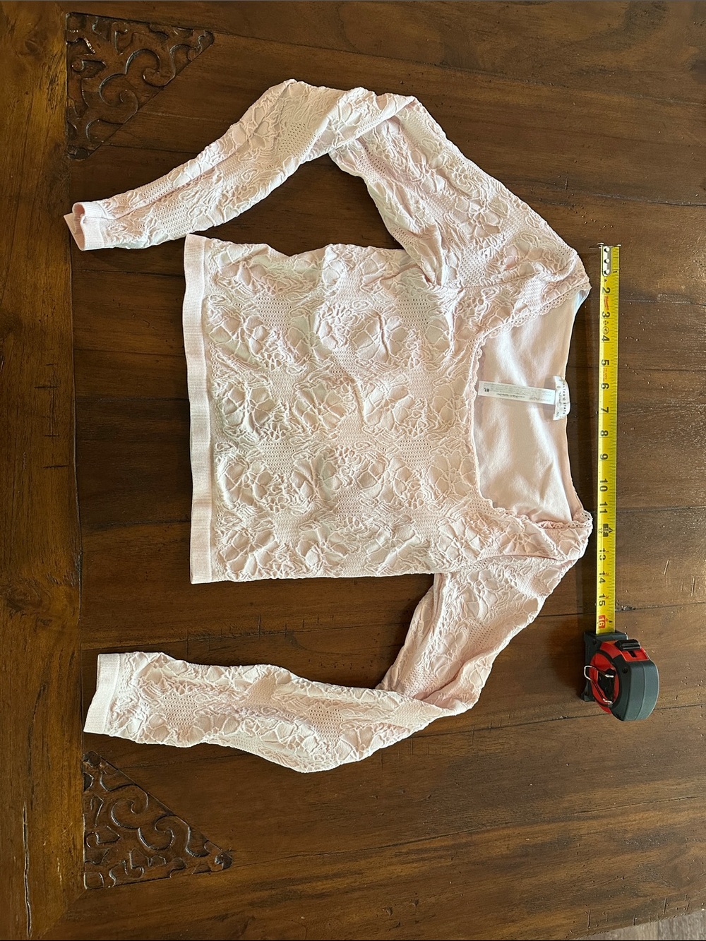Altar'd State Lace Long Sleeve Crop Top - Pale Pink Sz M/L